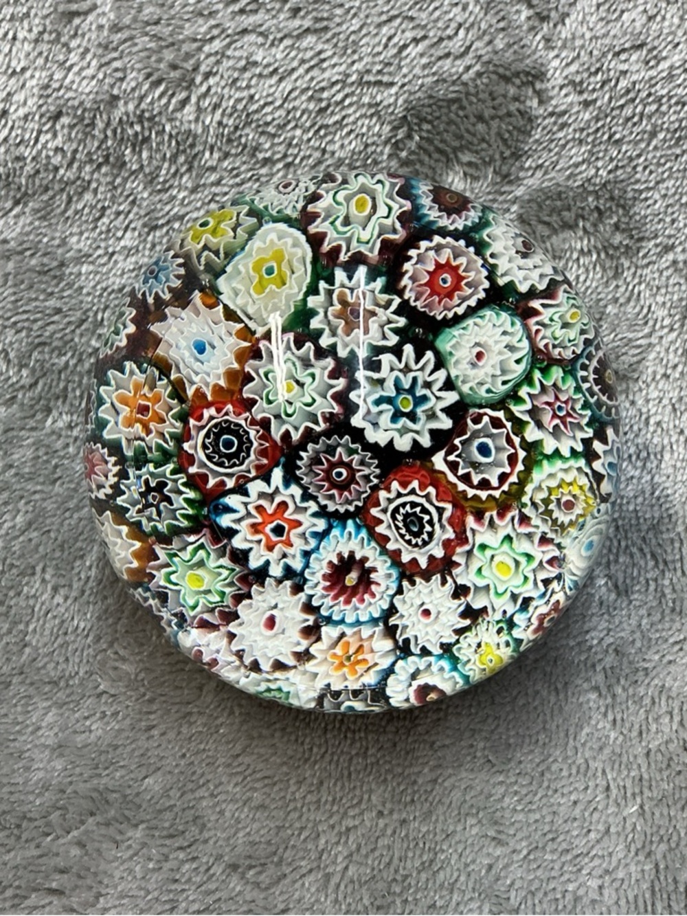 Vintage Murano Glass Italy Millefiori Star Flowers Art Italian Glass Paperweight